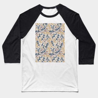 Botanicals and Dots - Hand Drawn Design - Navy Blue, Yellow, Brown, and Cream White Baseball T-Shirt